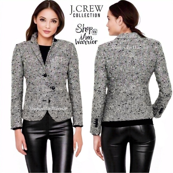 J.Crew Collection RARE lurex nubby tweed leather button blazer *shop@iamwarrior - Picture 1 of 13